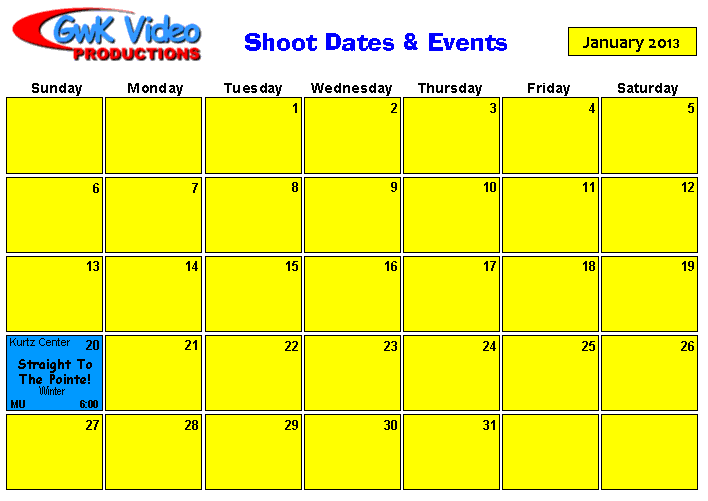 January Shoot Calendar