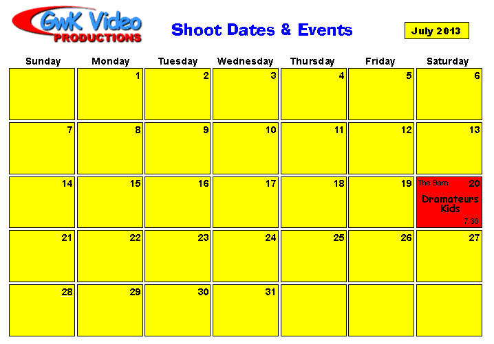 July Shoot Calendar