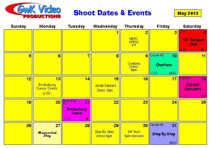May Shoot Calendar