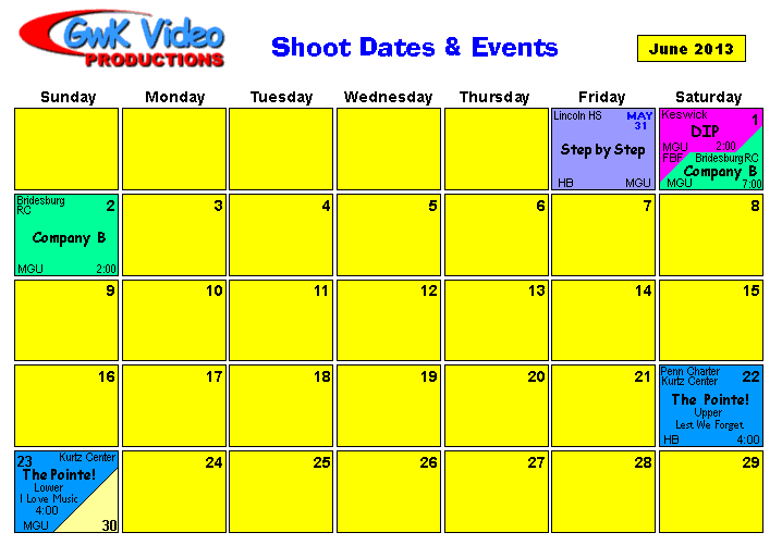 June Shoot Calendar